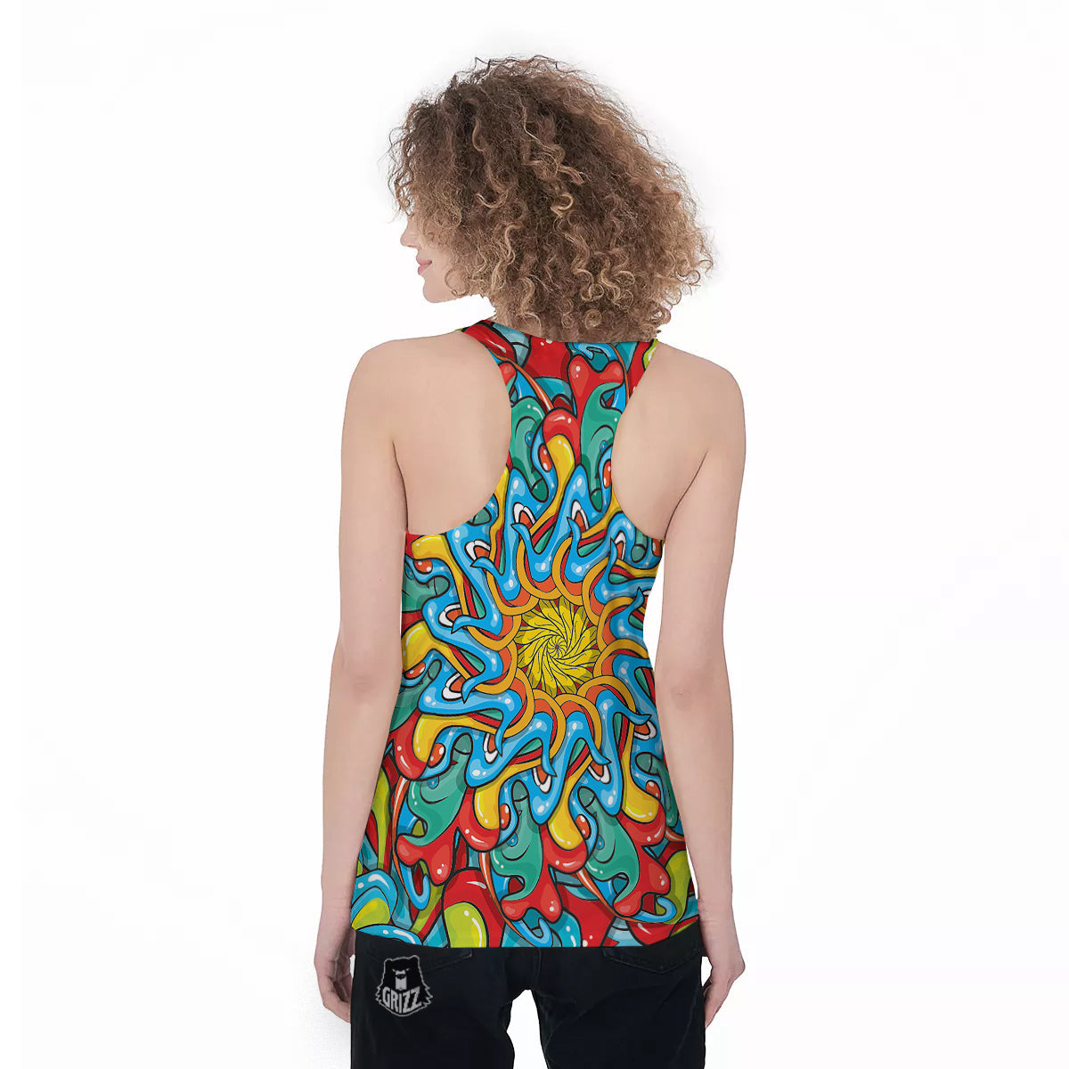 Multicolor Psychedelic Hippie Print Women's Racerback Tank Top-grizzshop