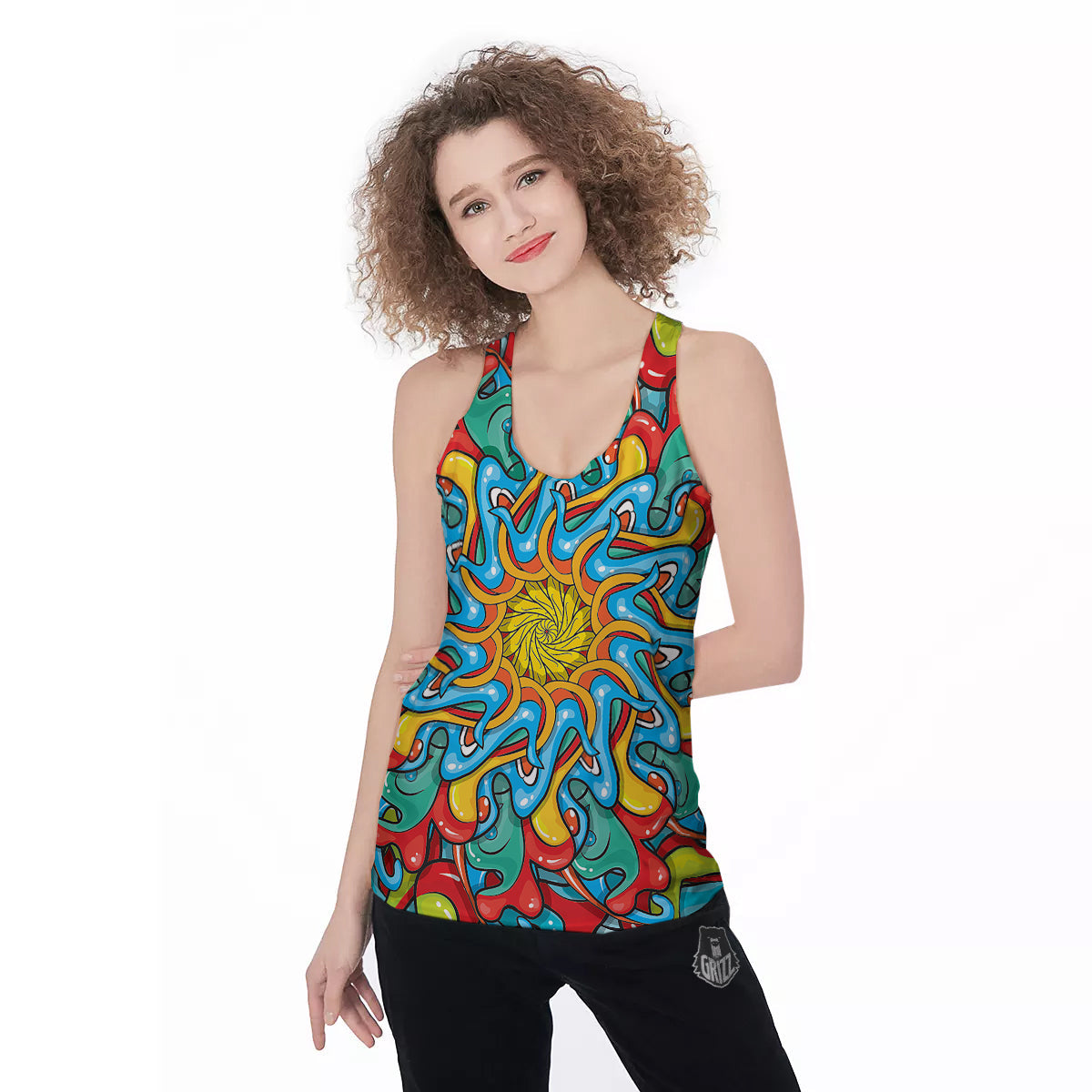 Multicolor Psychedelic Hippie Print Women's Racerback Tank Top-grizzshop