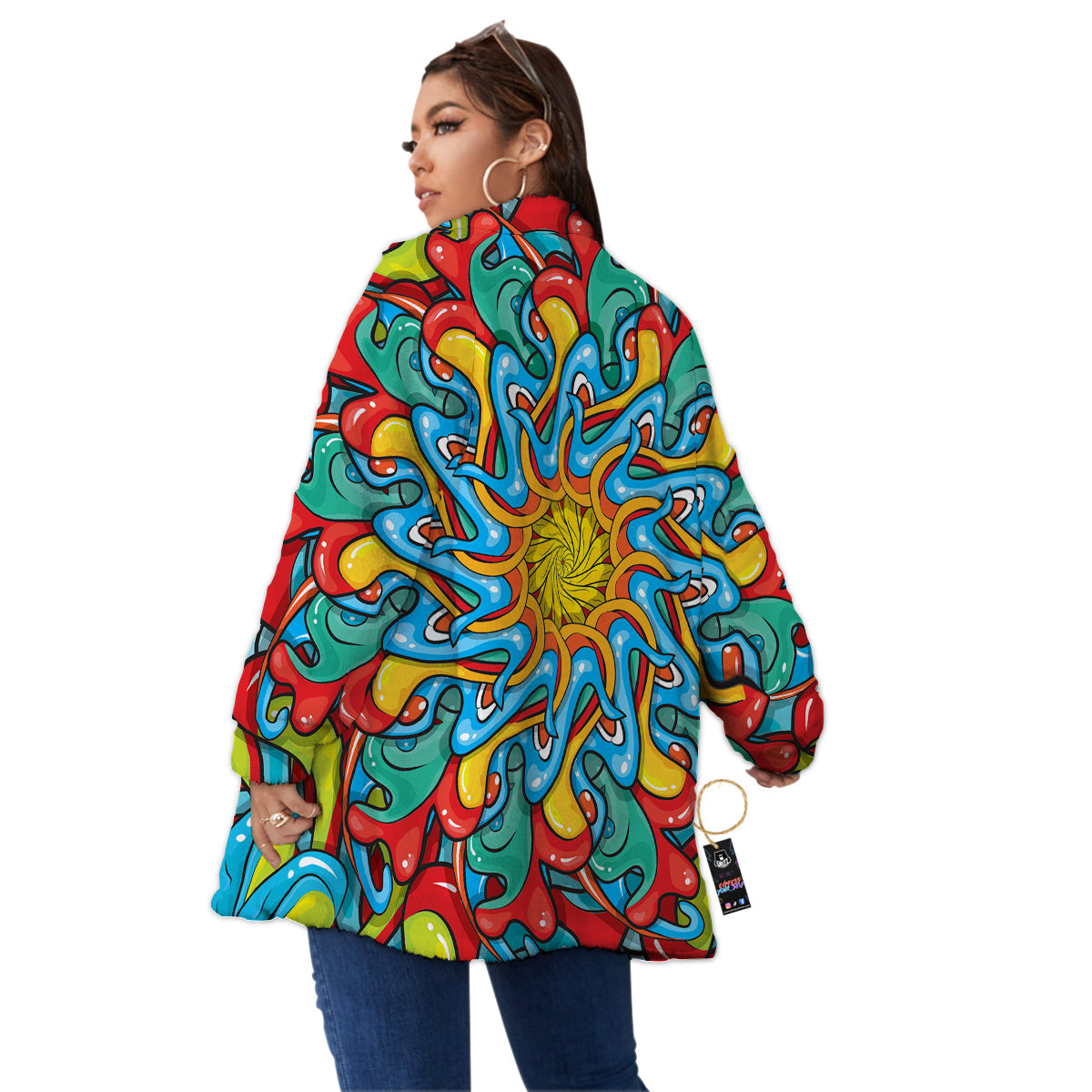 Multicolor Psychedelic Hippie Print Women's Sherpa Jacket-grizzshop