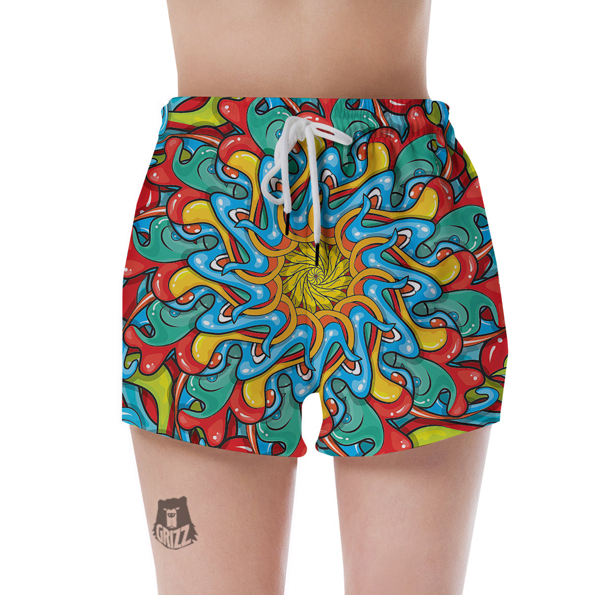 Multicolor Psychedelic Hippie Print Women's Shorts-grizzshop