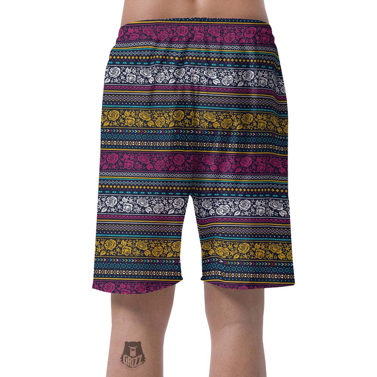 Multicolor Rose Floral Abstract Tribal Aztec Men's Shorts-grizzshop