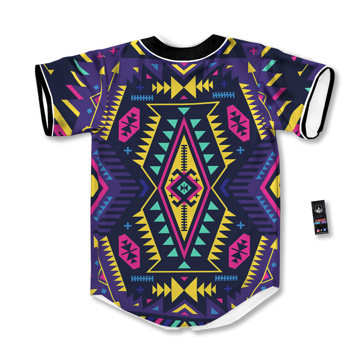 Multicolor Tribal Navajo Geometric Print Baseball Jersey-grizzshop
