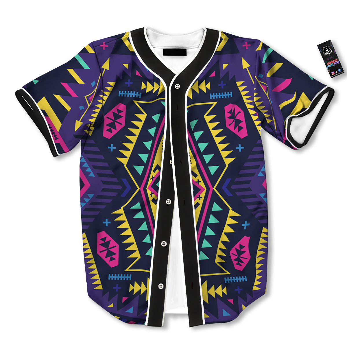 Multicolor Tribal Navajo Geometric Print Baseball Jersey-grizzshop