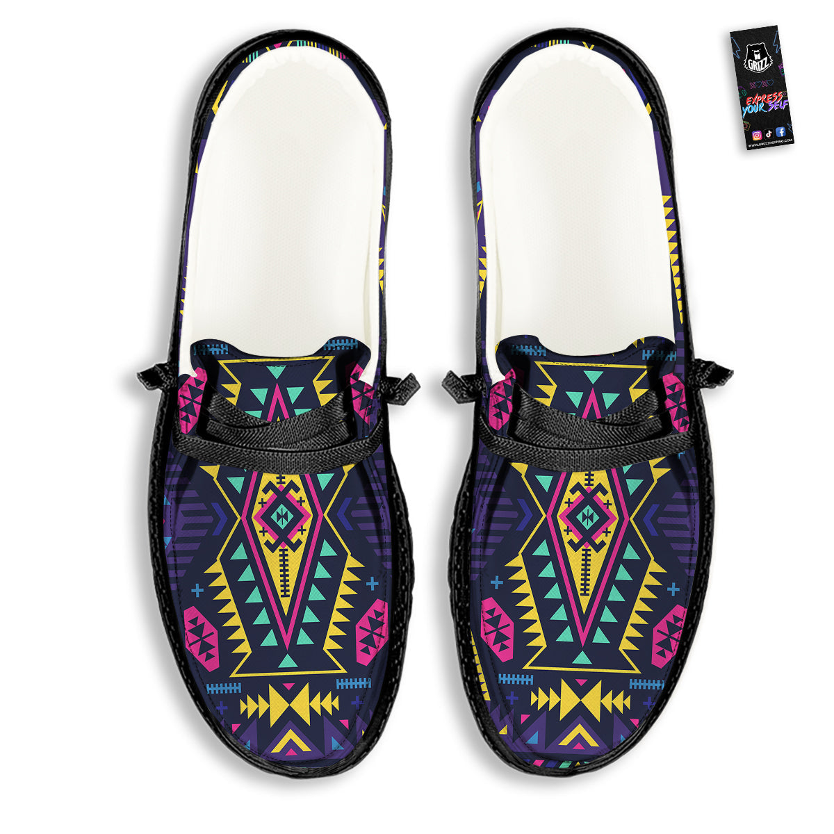 Multicolor Tribal Navajo Geometric Print Black Loafers-grizzshop