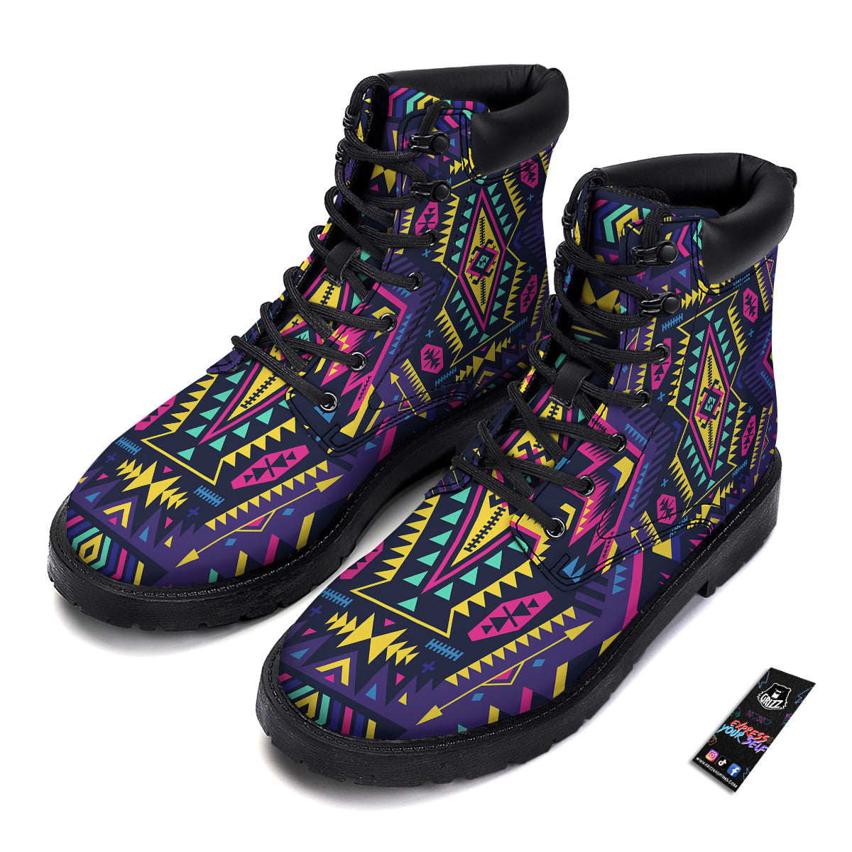 Multicolor Tribal Navajo Geometric Print Boots-grizzshop