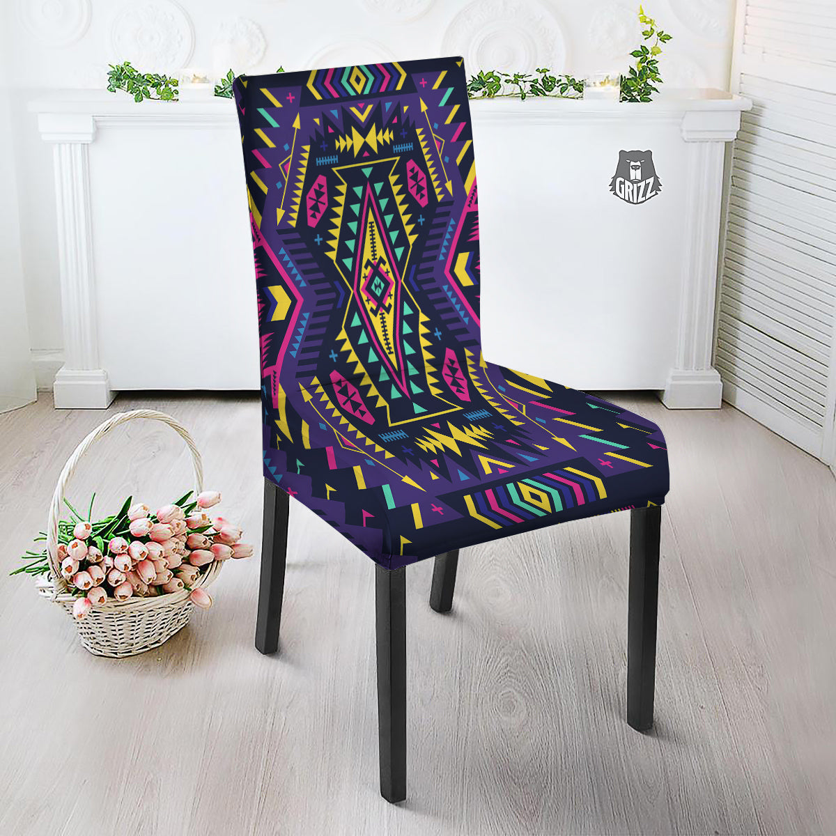Multicolor Tribal Navajo Geometric Print Dining Chair Slipcover-grizzshop