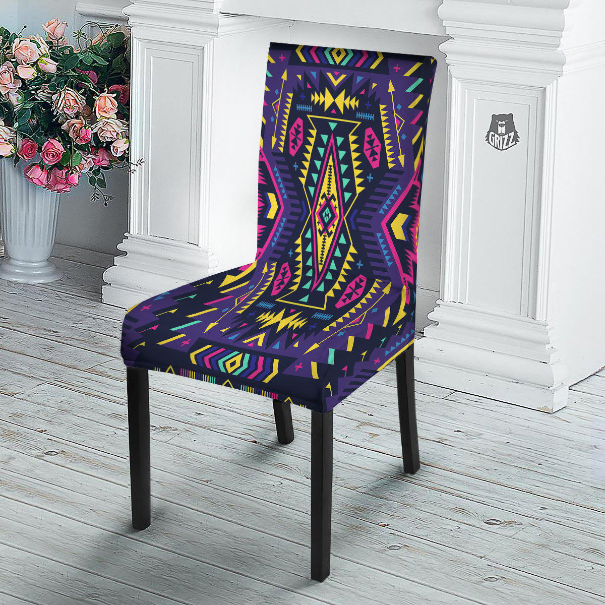Multicolor Tribal Navajo Geometric Print Dining Chair Slipcover-grizzshop
