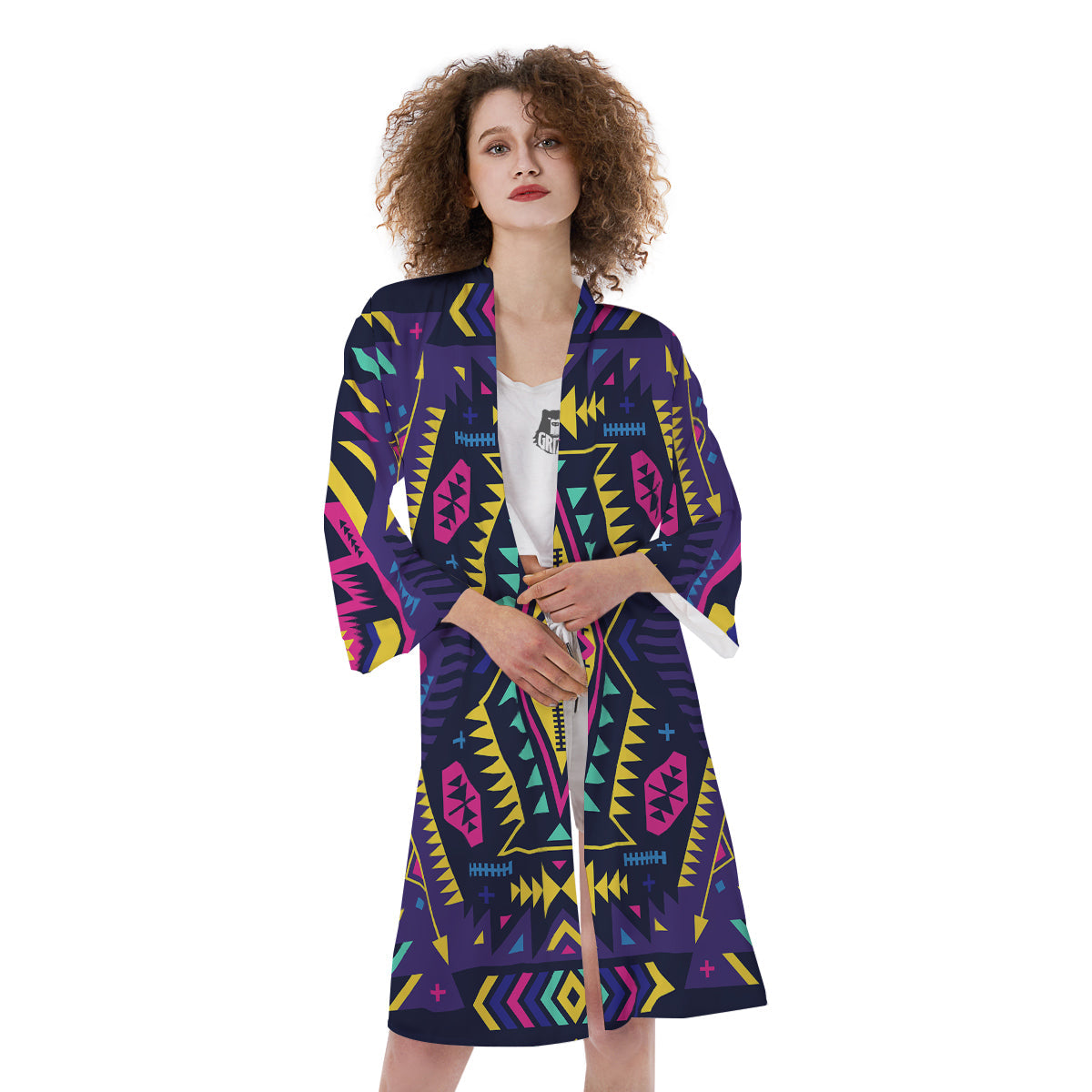 Multicolor Tribal Navajo Geometric Print Kimono-grizzshop