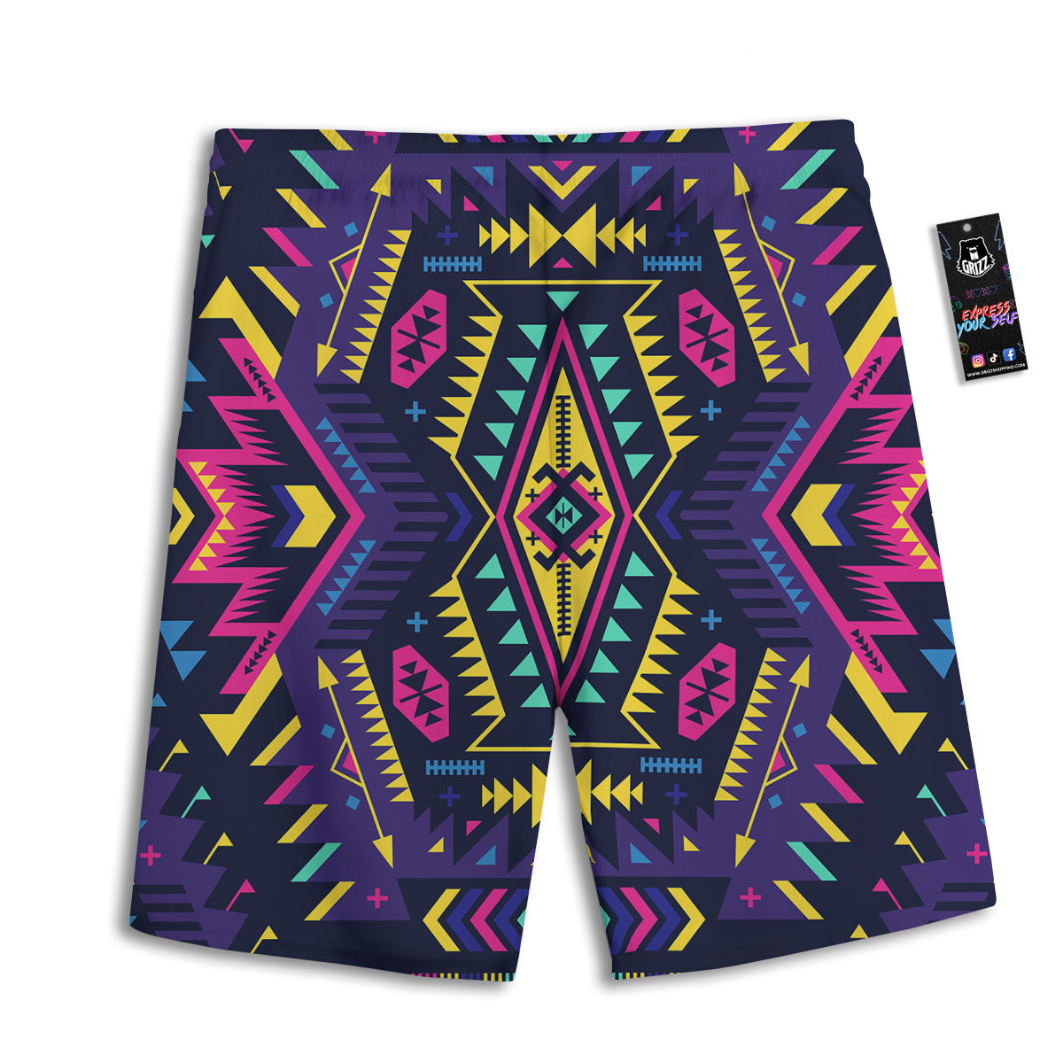Multicolor Tribal Navajo Geometric Print Men's Athletic Shorts