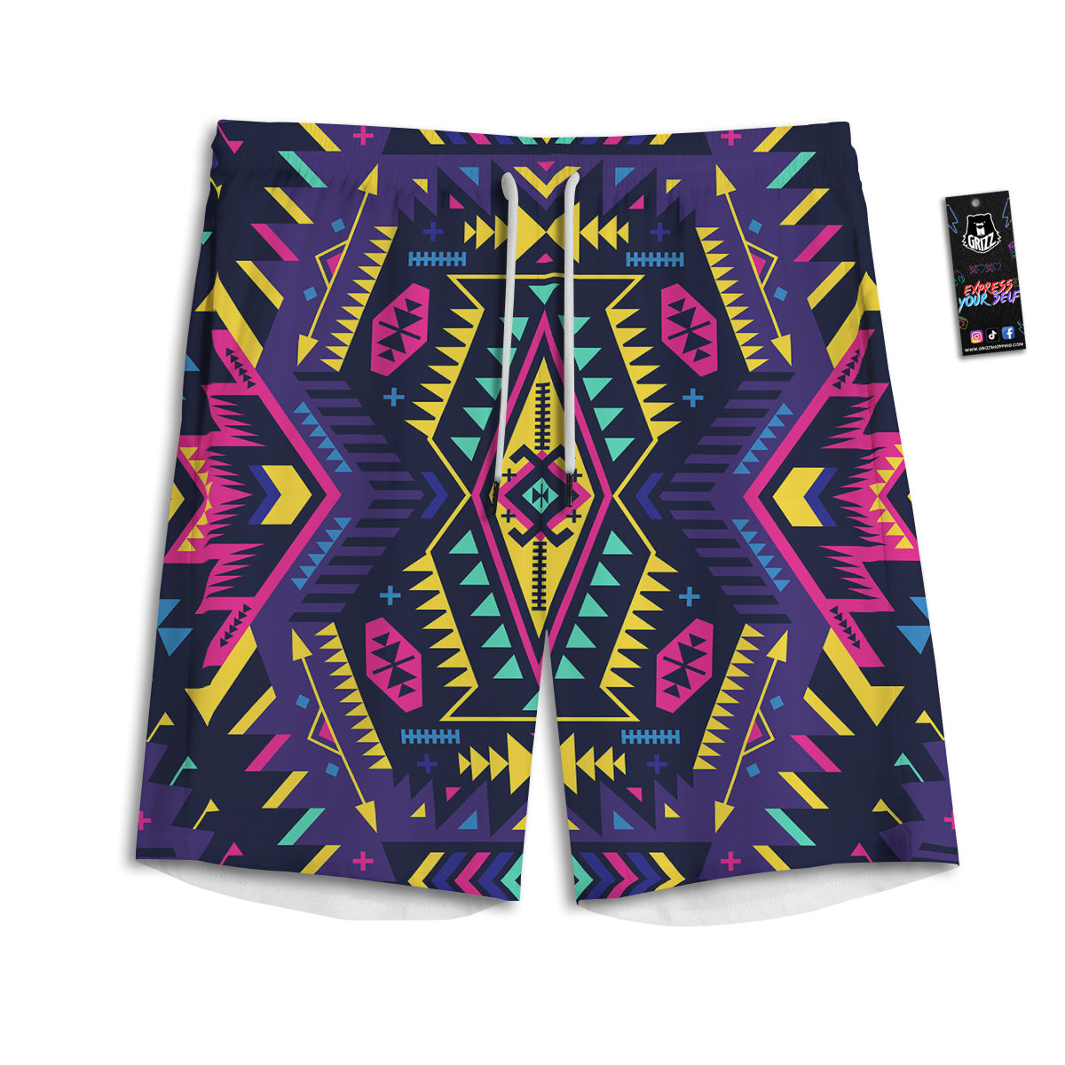 Multicolor Tribal Navajo Geometric Print Men's Athletic Shorts