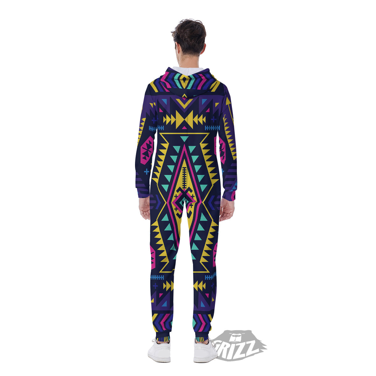 Multicolor Tribal Navajo Geometric Print Men's Jumpsuit-grizzshop