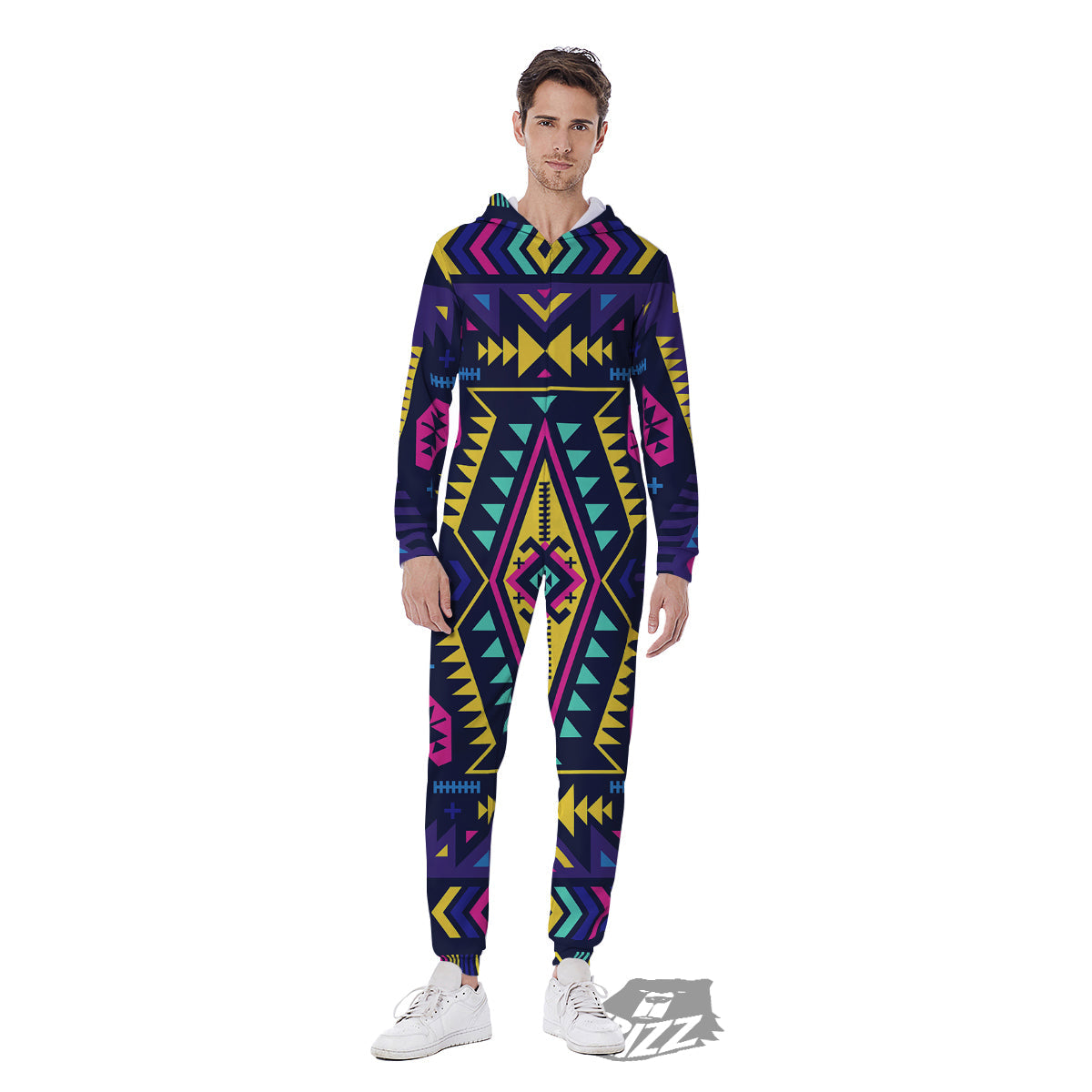 Multicolor Tribal Navajo Geometric Print Men's Jumpsuit-grizzshop