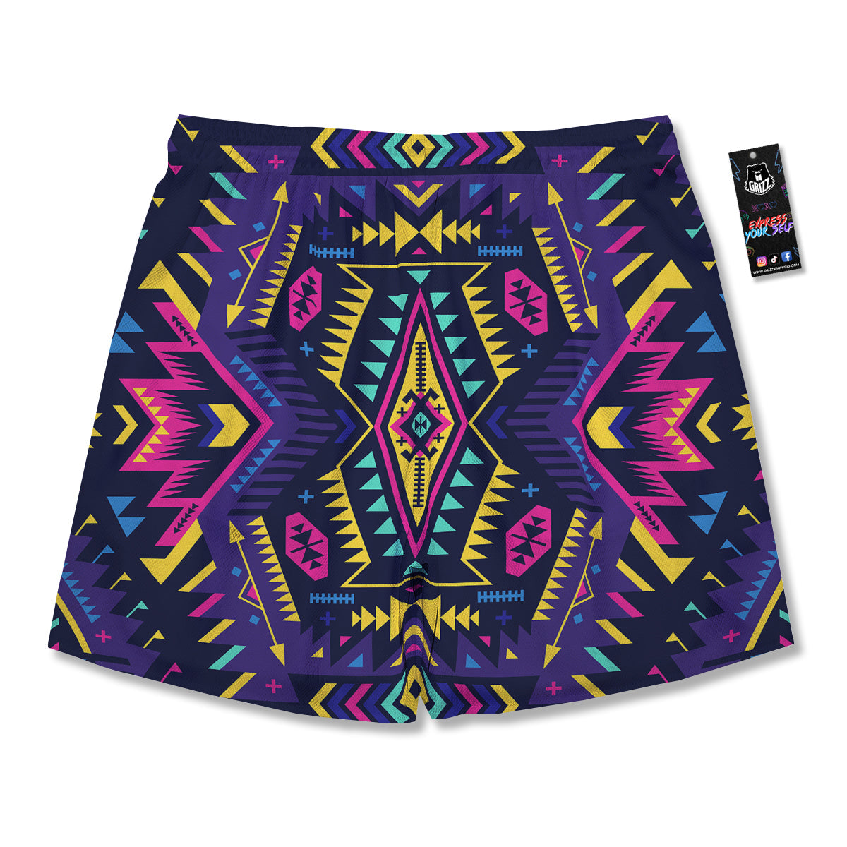 Multicolor Tribal Navajo Geometric Print Men's Running Shorts-grizzshop