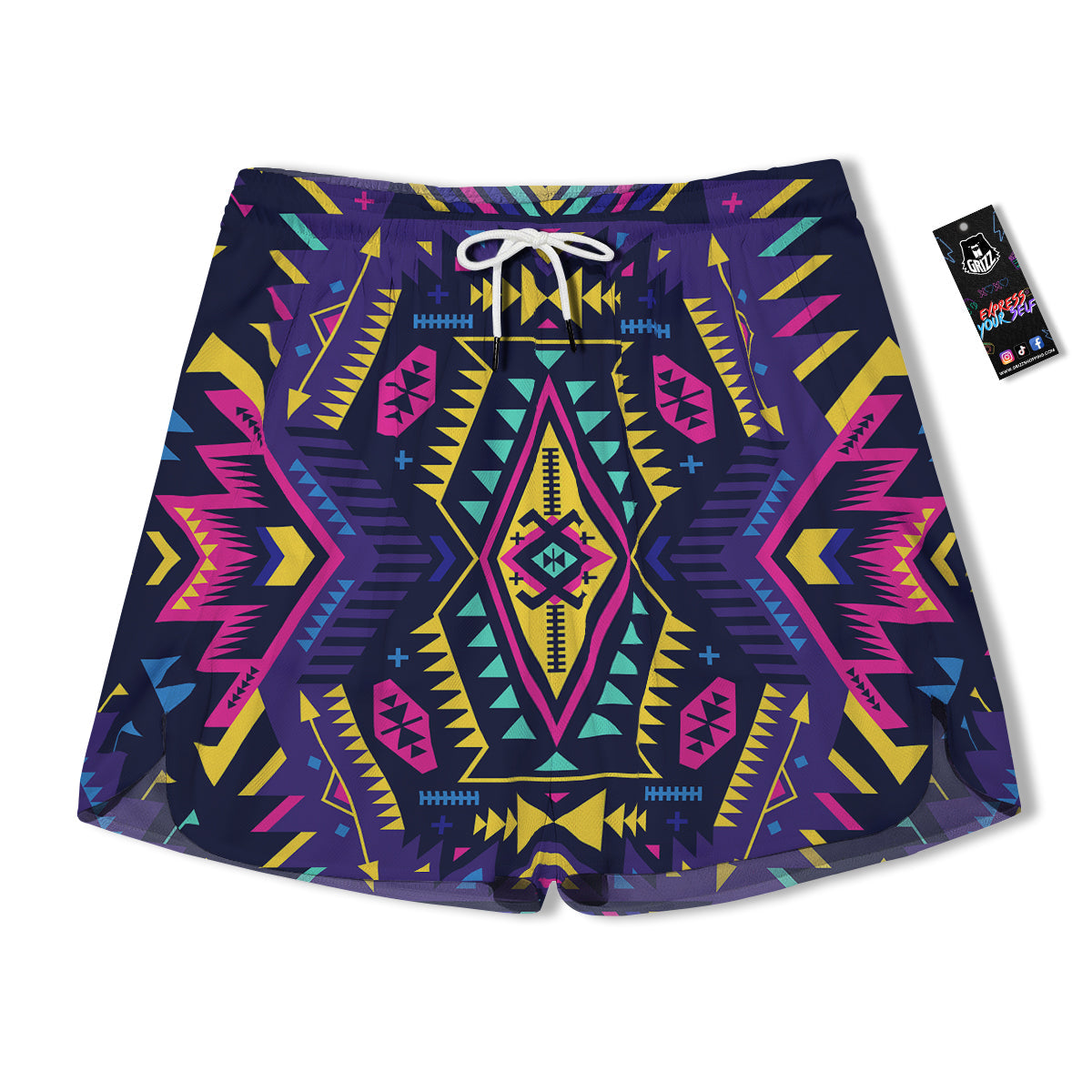 Multicolor Tribal Navajo Geometric Print Men's Running Shorts-grizzshop