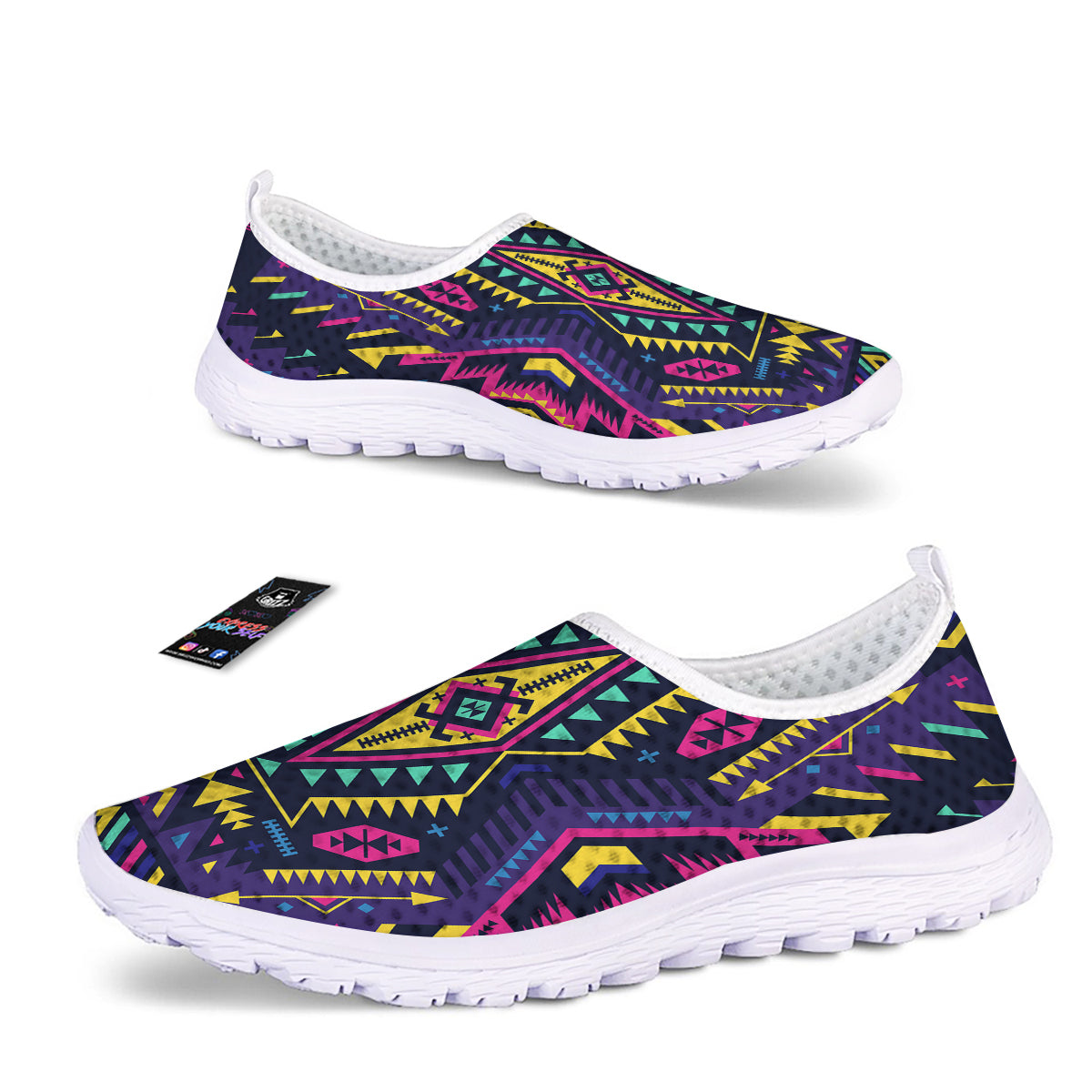 Multicolor Tribal Navajo Geometric Print Nurse Shoes-grizzshop