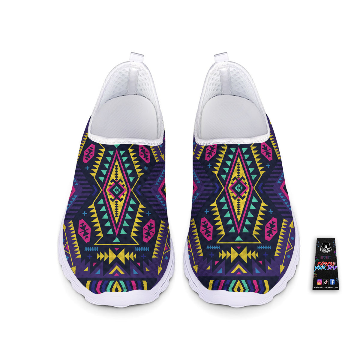 Multicolor Tribal Navajo Geometric Print Nurse Shoes-grizzshop