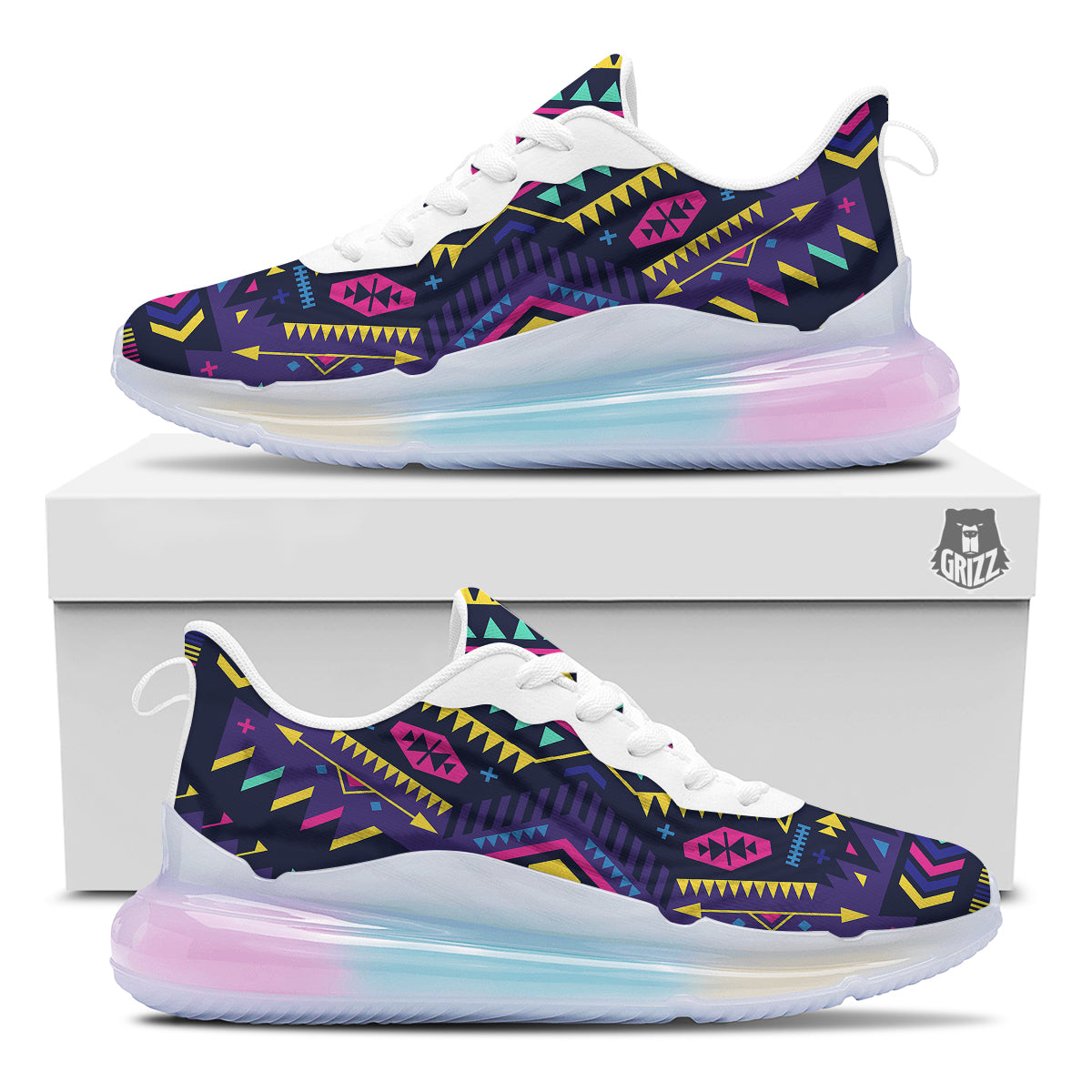 Multicolor Tribal Navajo Geometric Print Running Sneakers-grizzshop
