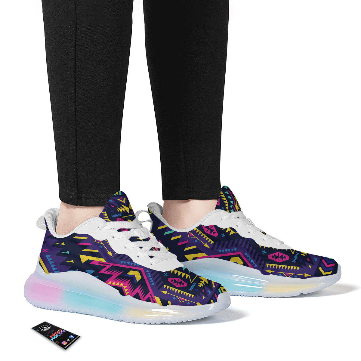 Multicolor Tribal Navajo Geometric Print Running Sneakers-grizzshop