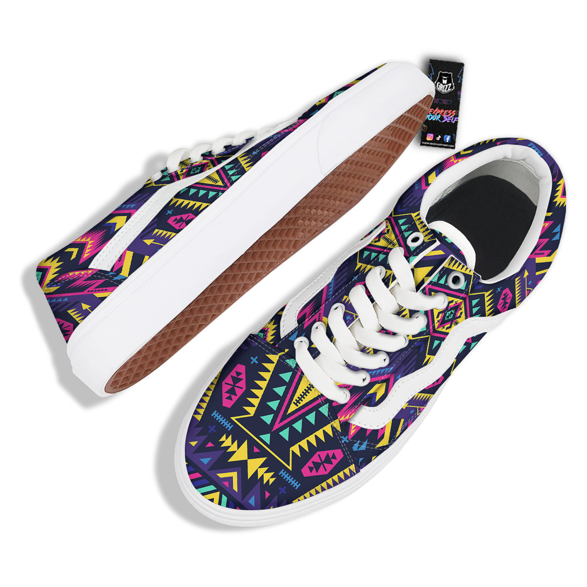 Multicolor Tribal Navajo Geometric Print Skate Shoes-grizzshop