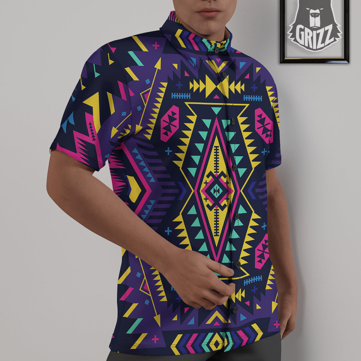 Multicolor Tribal Navajo Geometric Print Untucked Shirts-grizzshop