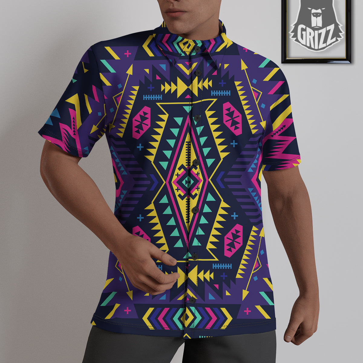 Multicolor Tribal Navajo Geometric Print Untucked Shirts-grizzshop
