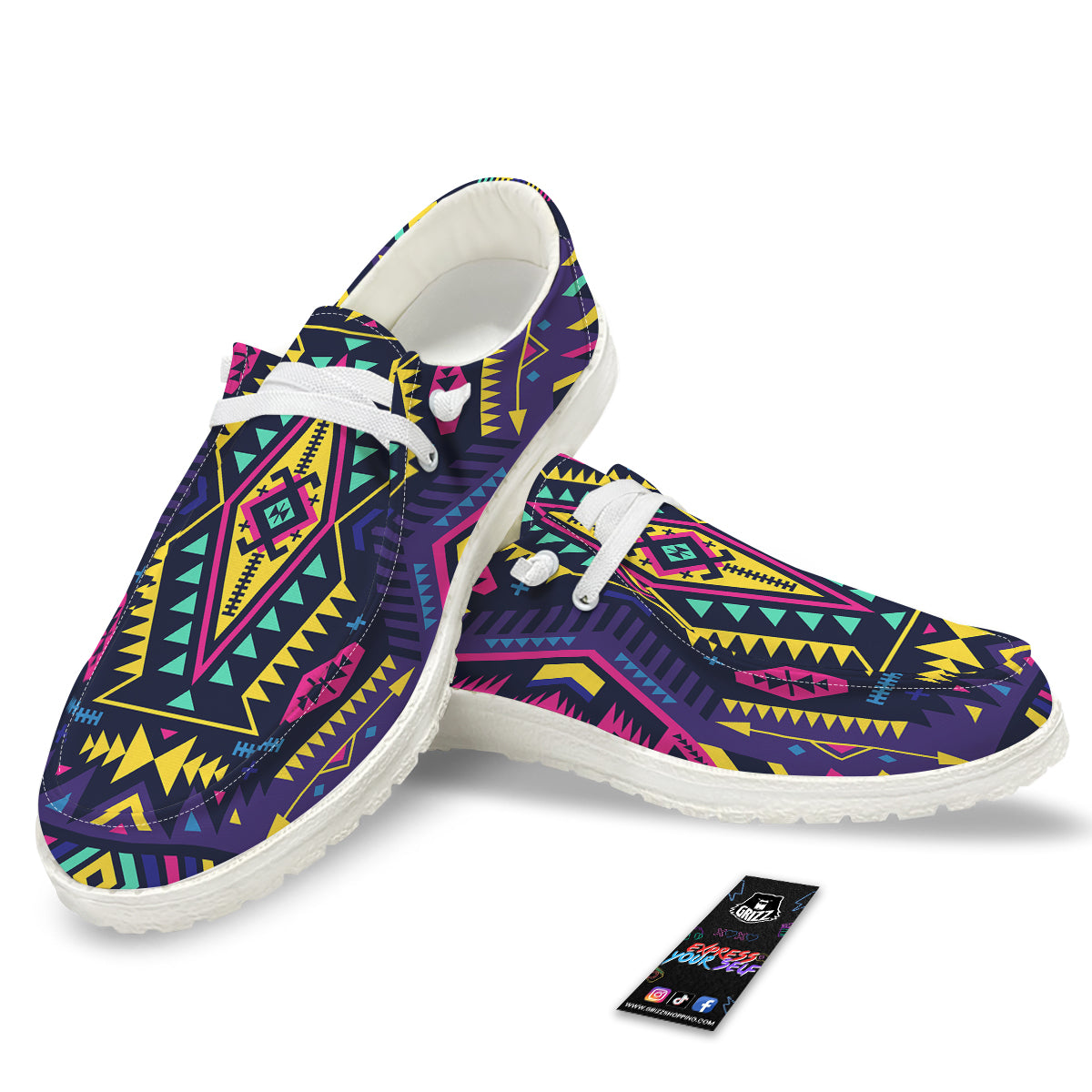 Multicolor Tribal Navajo Geometric Print White Loafers-grizzshop