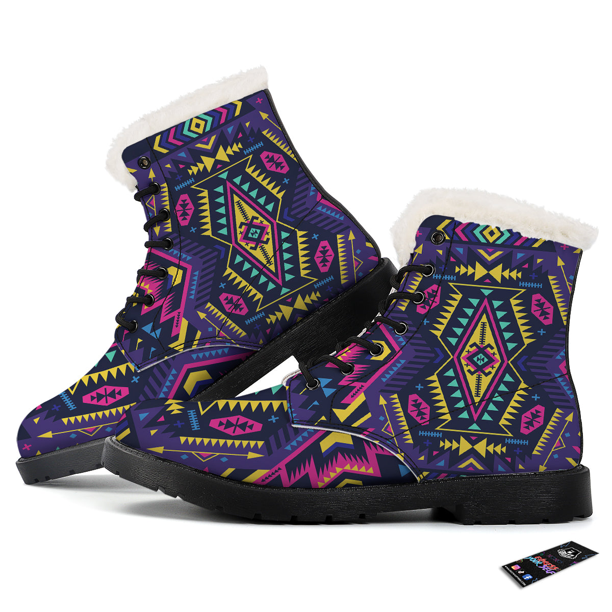 Multicolor Tribal Navajo Geometric Print Winter Boots-grizzshop