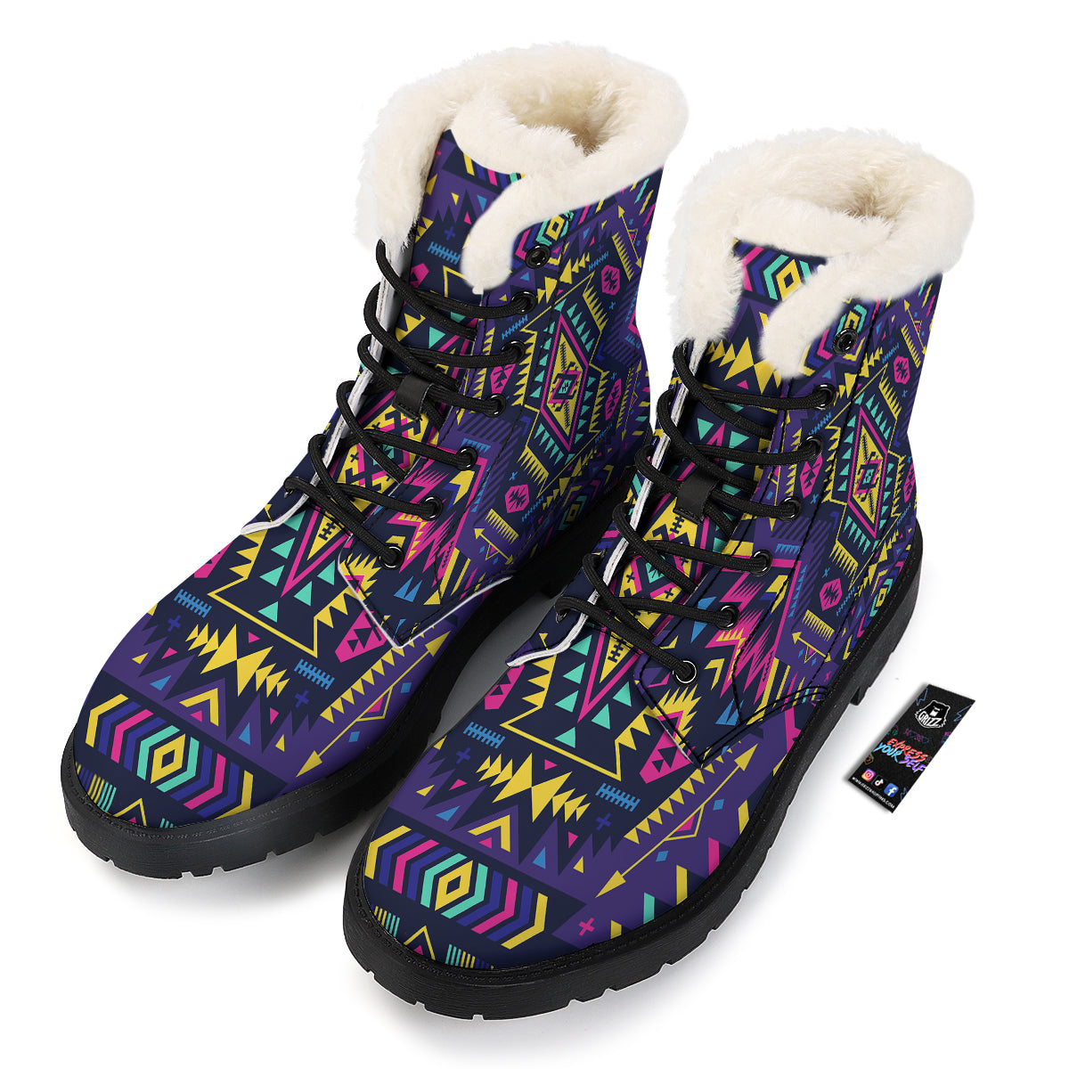 Multicolor Tribal Navajo Geometric Print Winter Boots-grizzshop