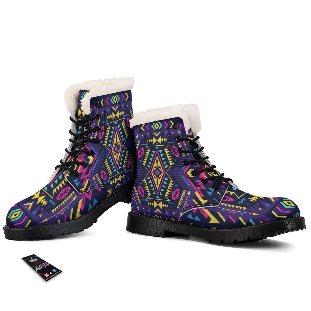 Multicolor Tribal Navajo Geometric Print Winter Boots-grizzshop