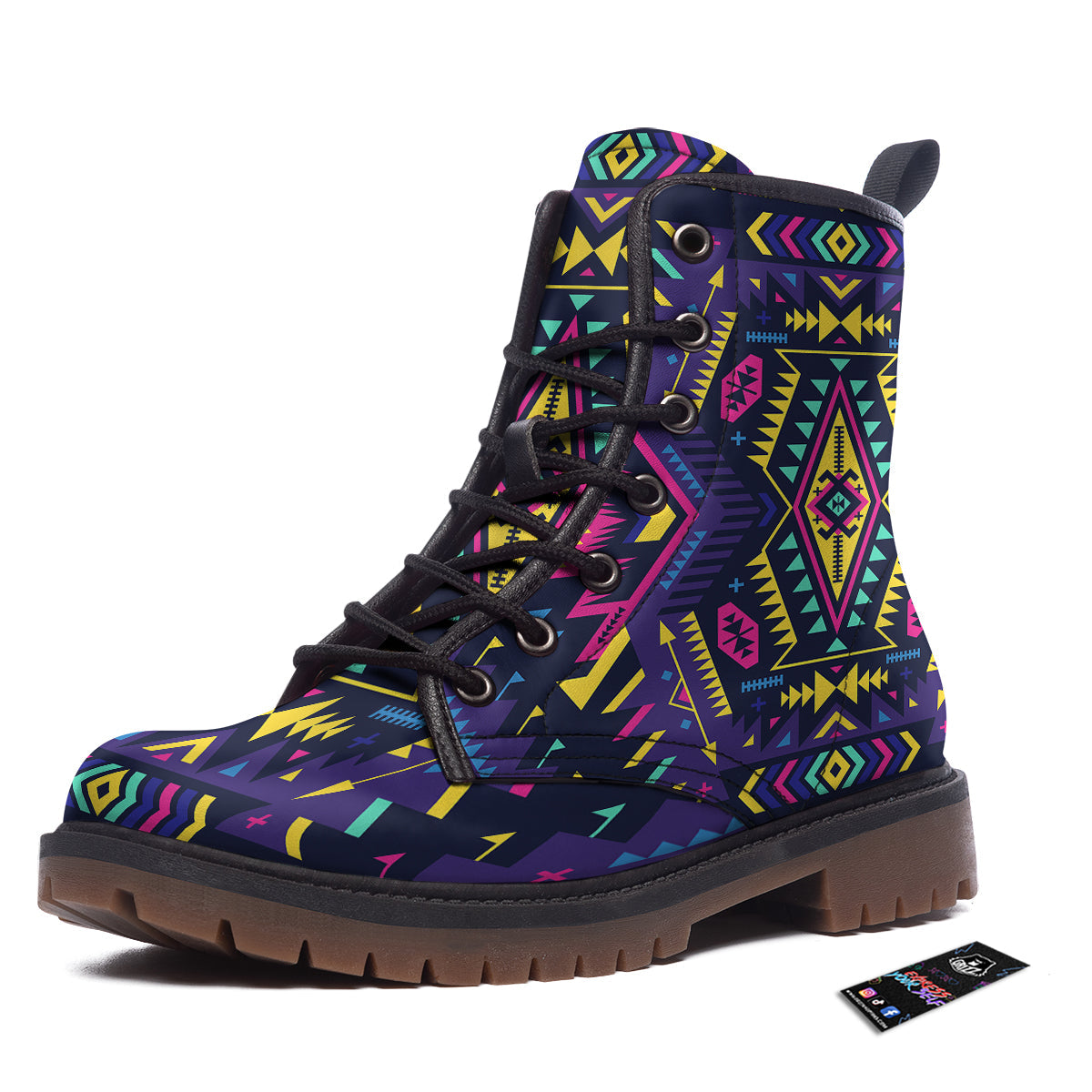 Multicolor Tribal Navajo Geometric Print Work Boots-grizzshop