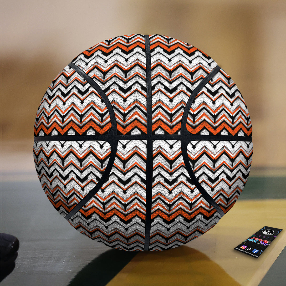 Multicolor Hand Drawn Zigzag Print Basketball