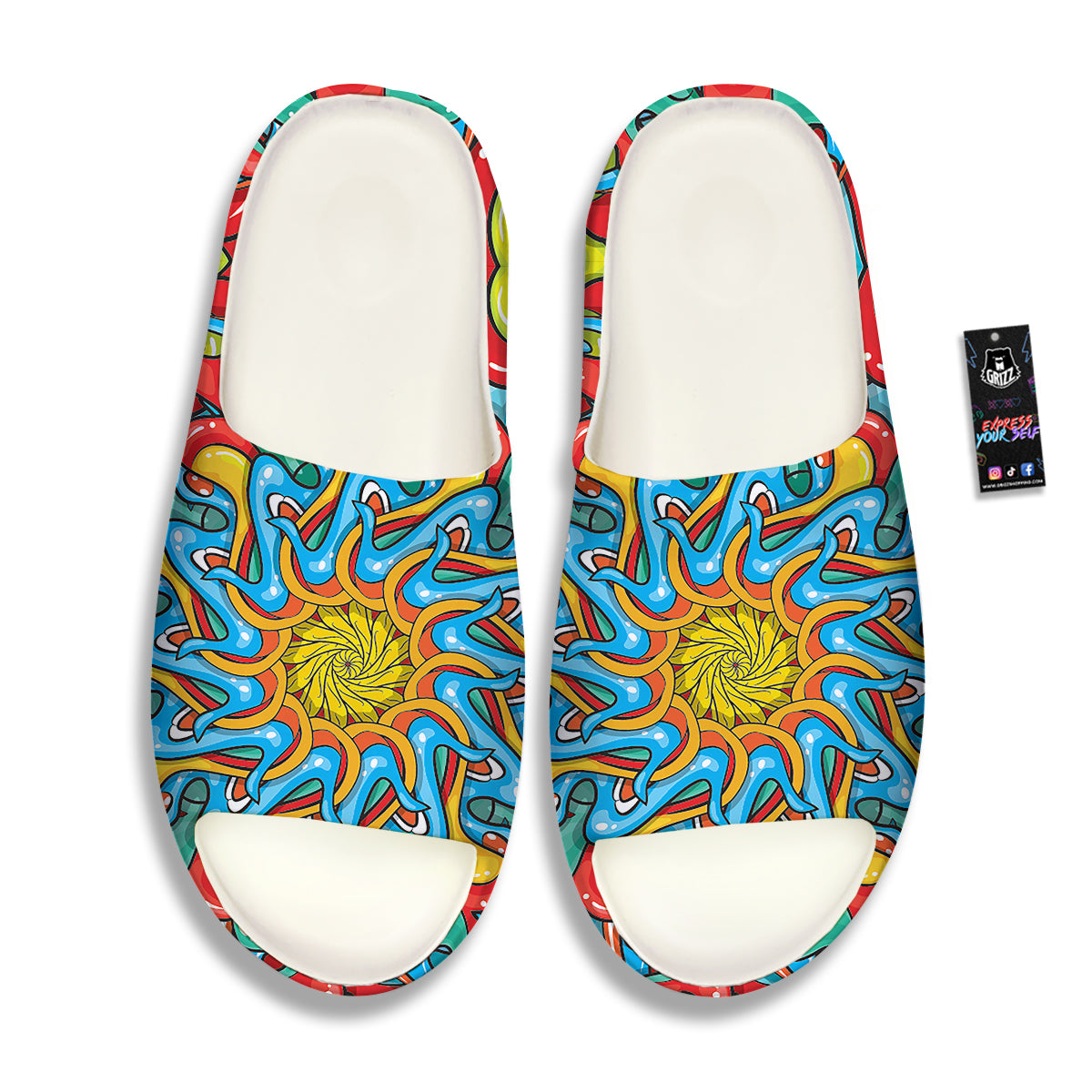Multicolor Psychedelic Hippie Print Sandals-grizzshop