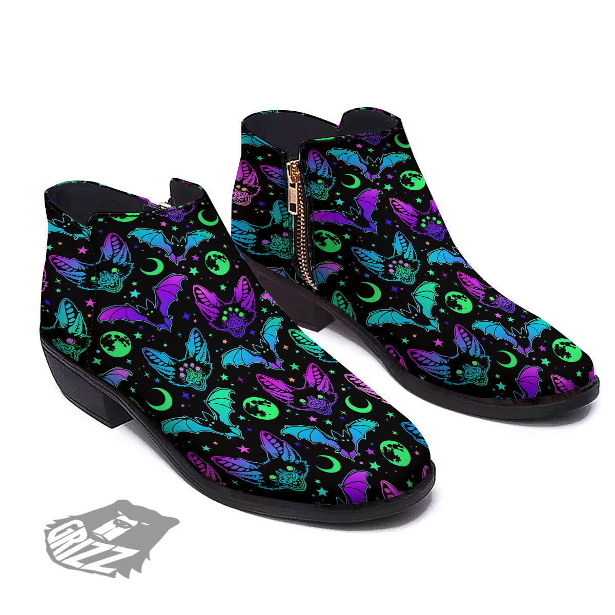 Multicolored Bats Print Pattern Ankle Boots-grizzshop