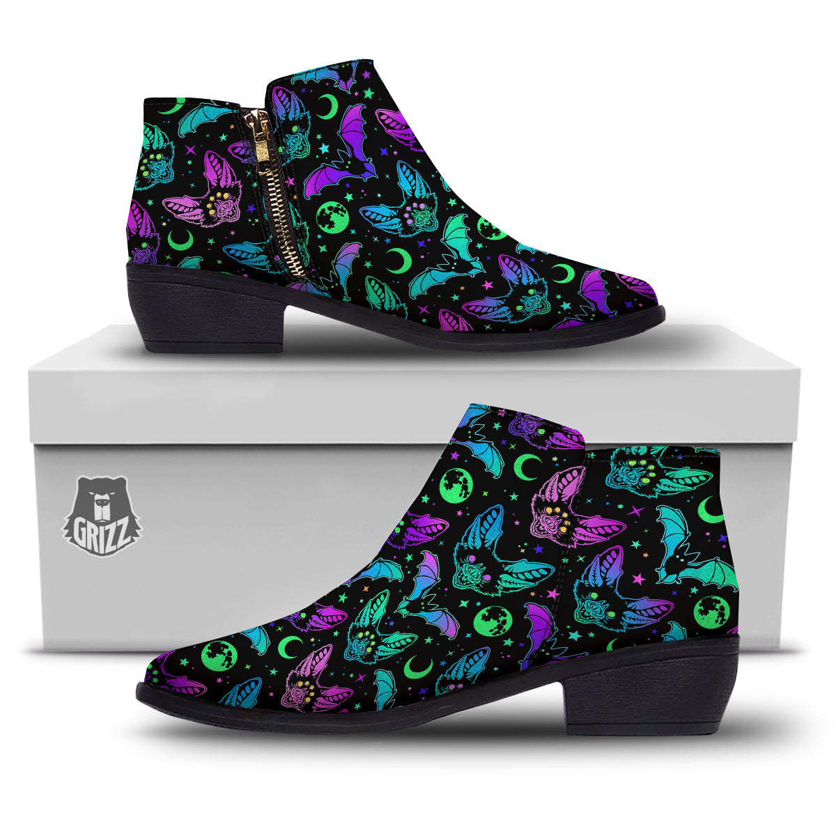 Multicolored Bats Print Pattern Ankle Boots-grizzshop