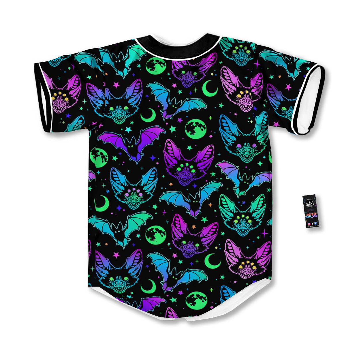 Multicolored Bats Print Pattern Baseball Jersey-grizzshop