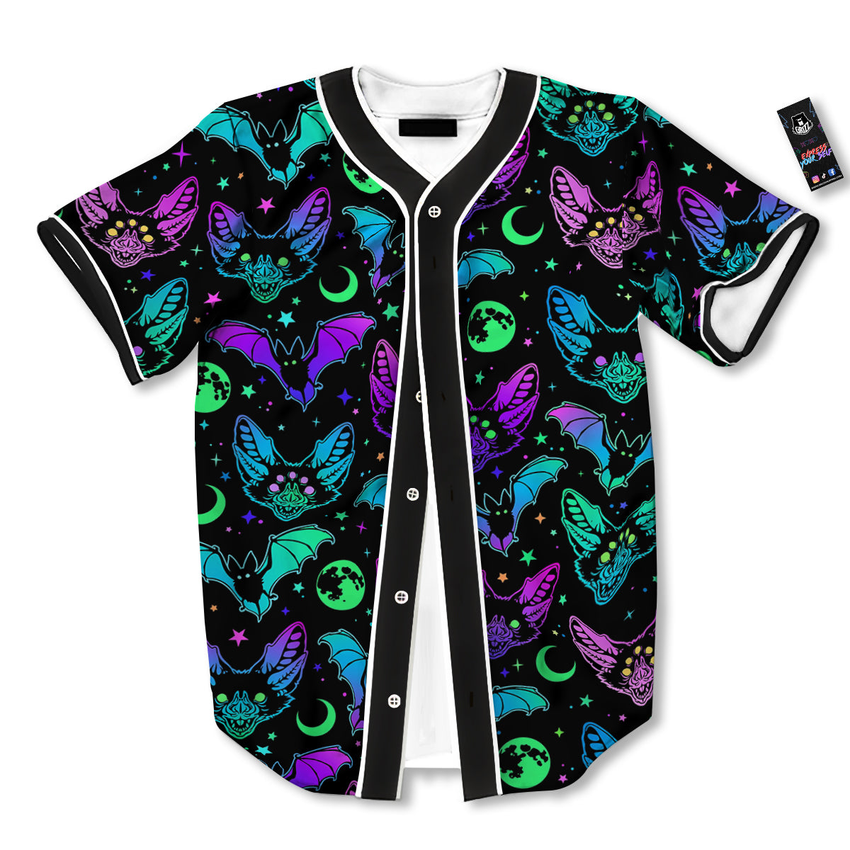 Multicolored Bats Print Pattern Baseball Jersey-grizzshop