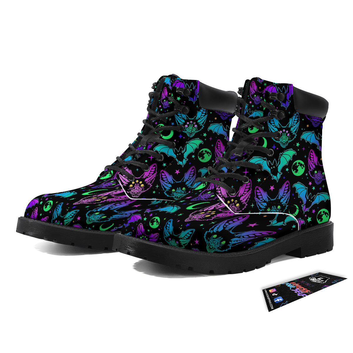 Multicolored Bats Print Pattern Boots-grizzshop