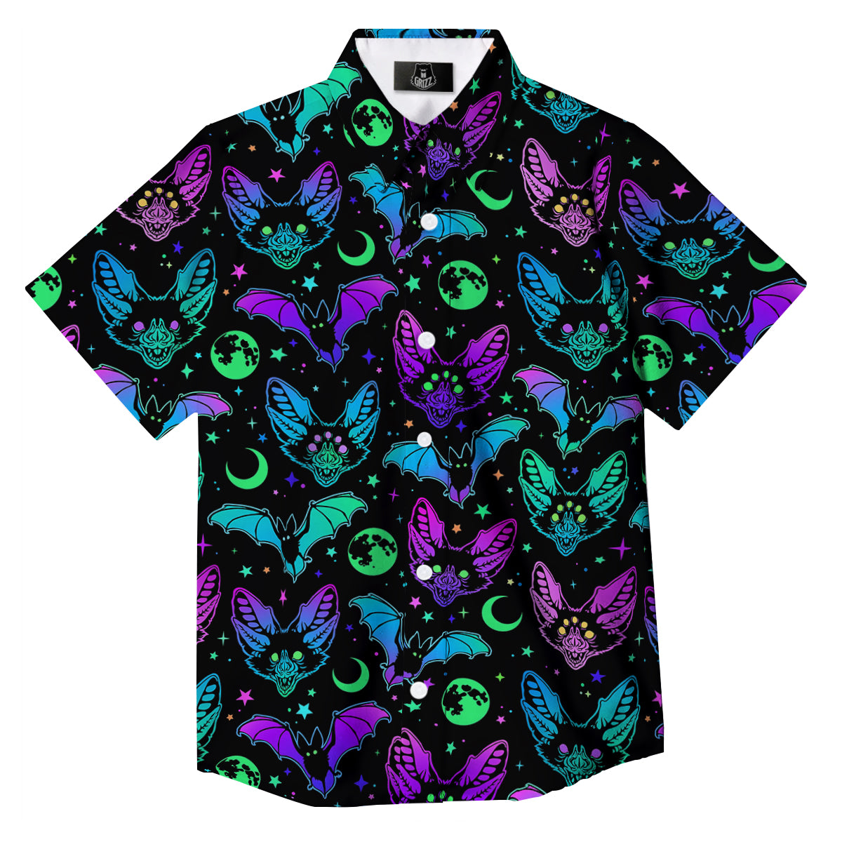 Multicolored Bats Print Pattern Button Up Shirt-grizzshop