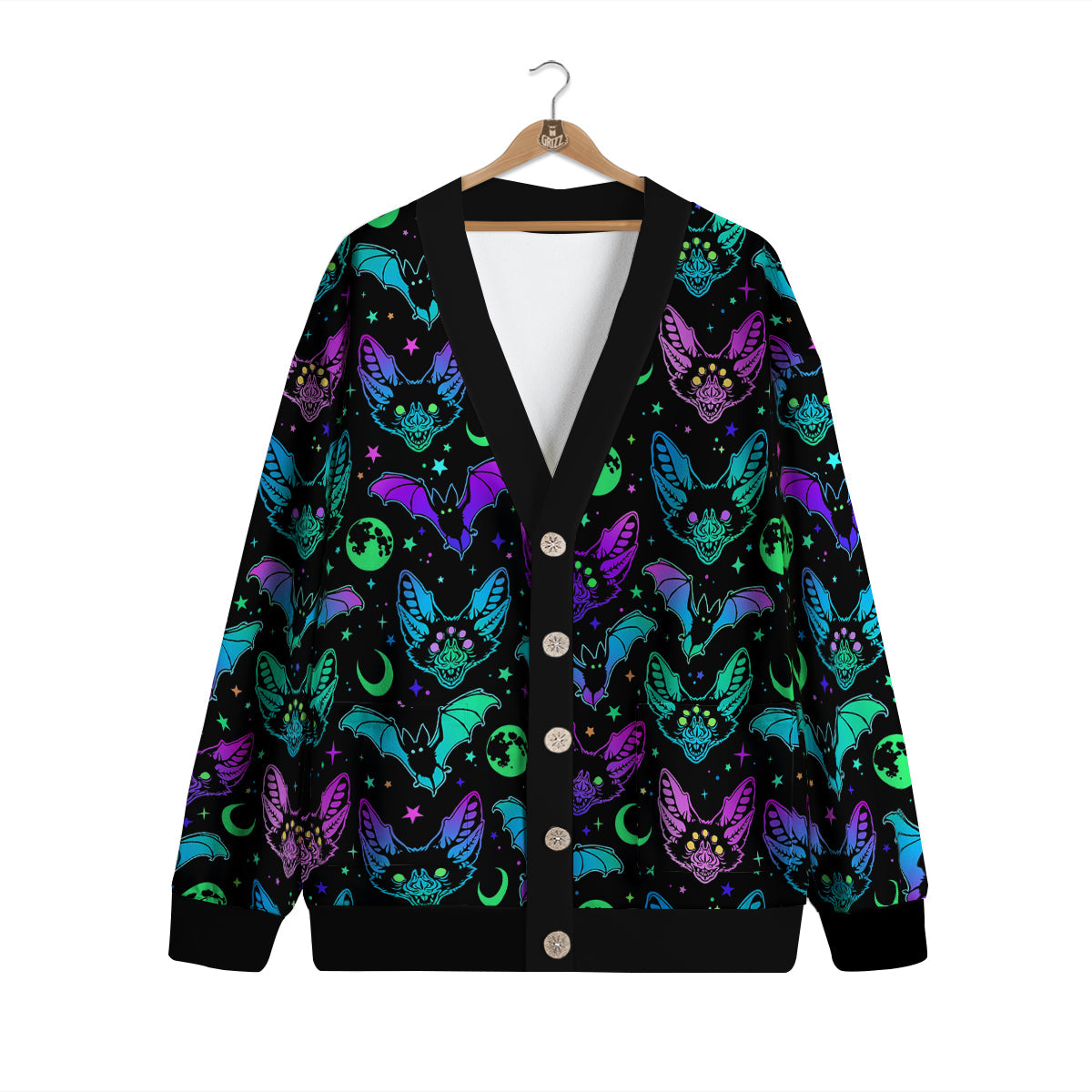 Multicolored Bats Print Pattern Cardigan-grizzshop
