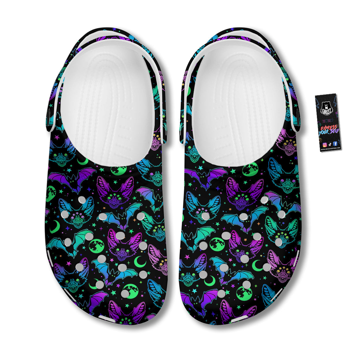 Multicolored Bats Print Pattern Clog-grizzshop