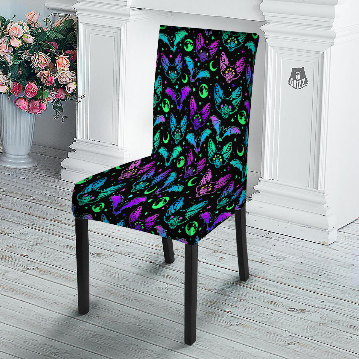 Multicolored Bats Print Pattern Dining Chair Slipcover-grizzshop