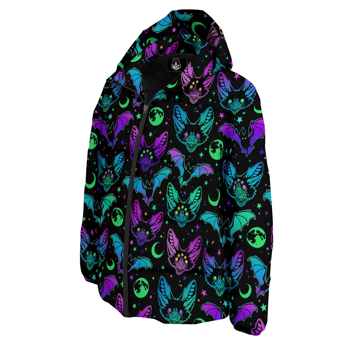Multicolored Bats Print Pattern Down Jacket-grizzshop