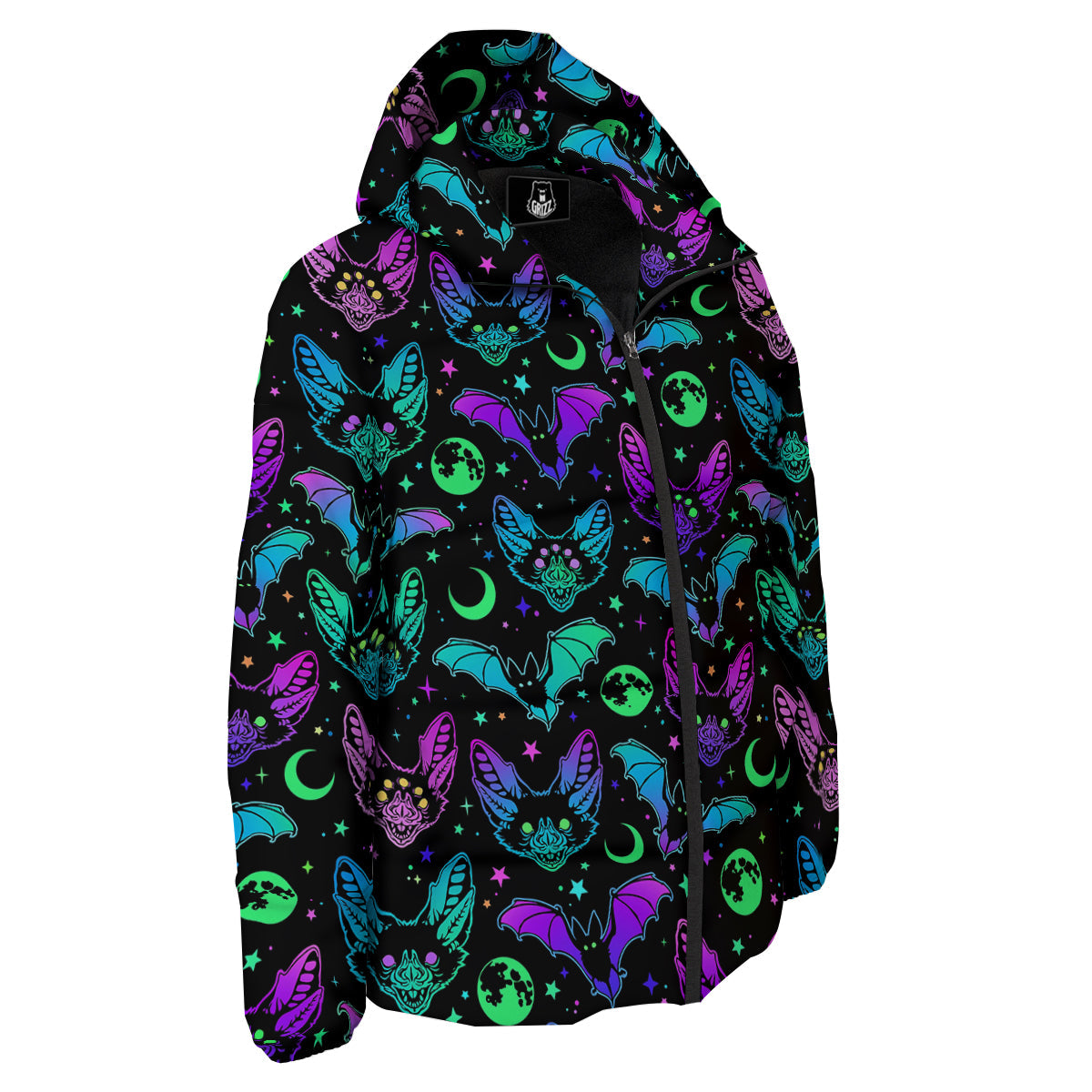 Multicolored Bats Print Pattern Down Jacket-grizzshop