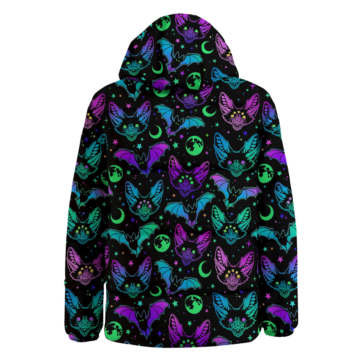 Multicolored Bats Print Pattern Down Jacket-grizzshop