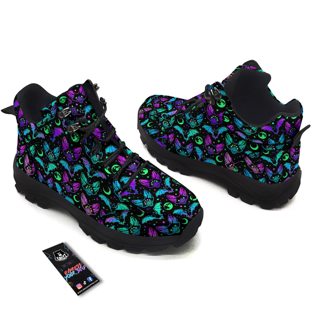 Multicolored Bats Print Pattern Hiking Shoes-grizzshop