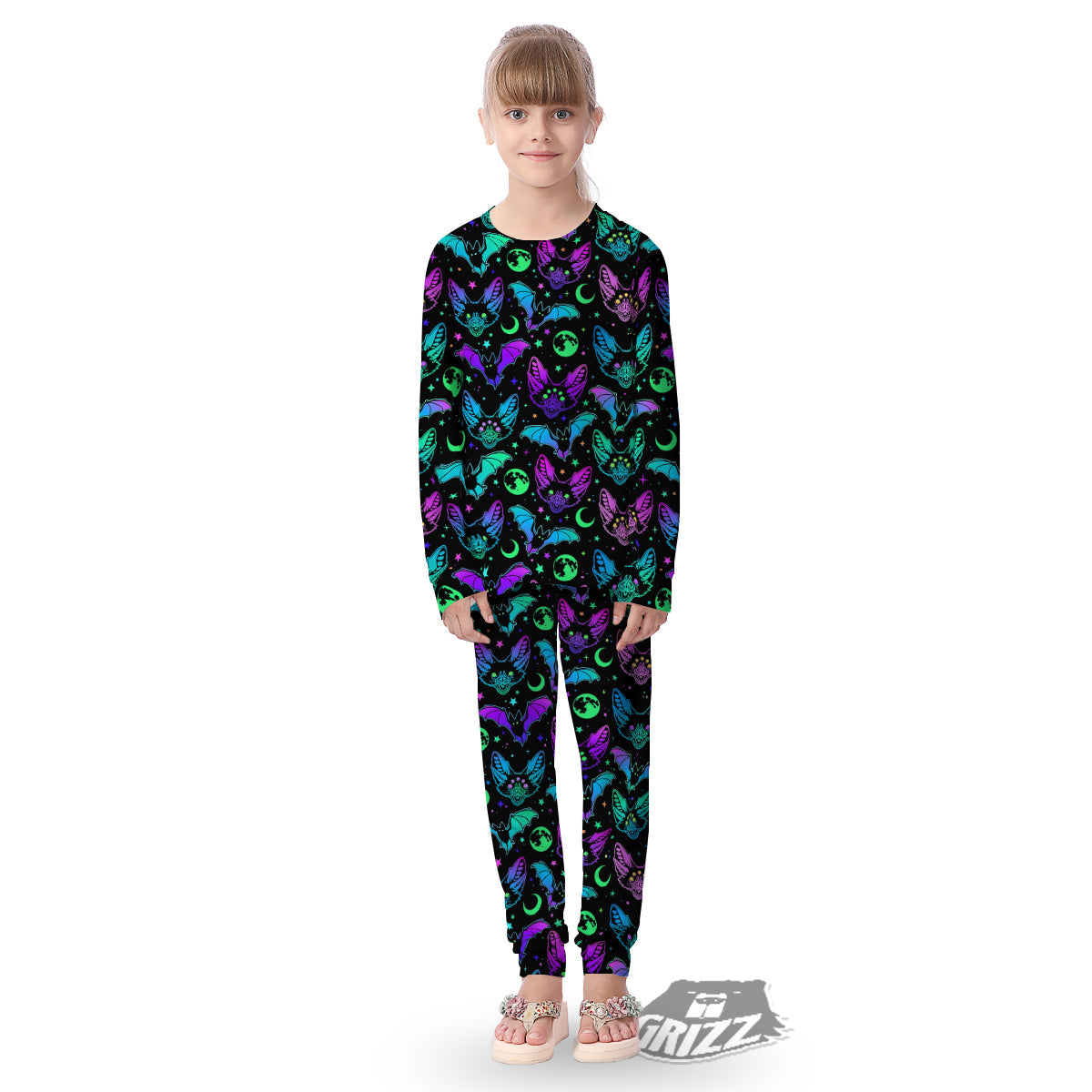 Multicolored Bats Print Pattern Kid's Pajamas-grizzshop