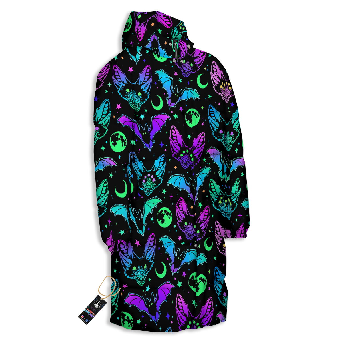Multicolored Bats Print Pattern Long Down Jacket-grizzshop