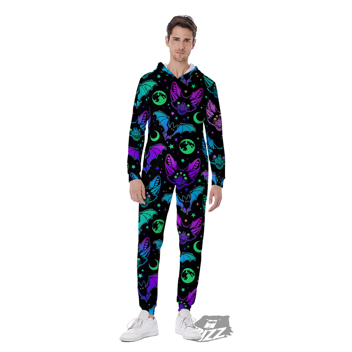 Multicolored Bats Print Pattern Men's Jumpsuit-grizzshop