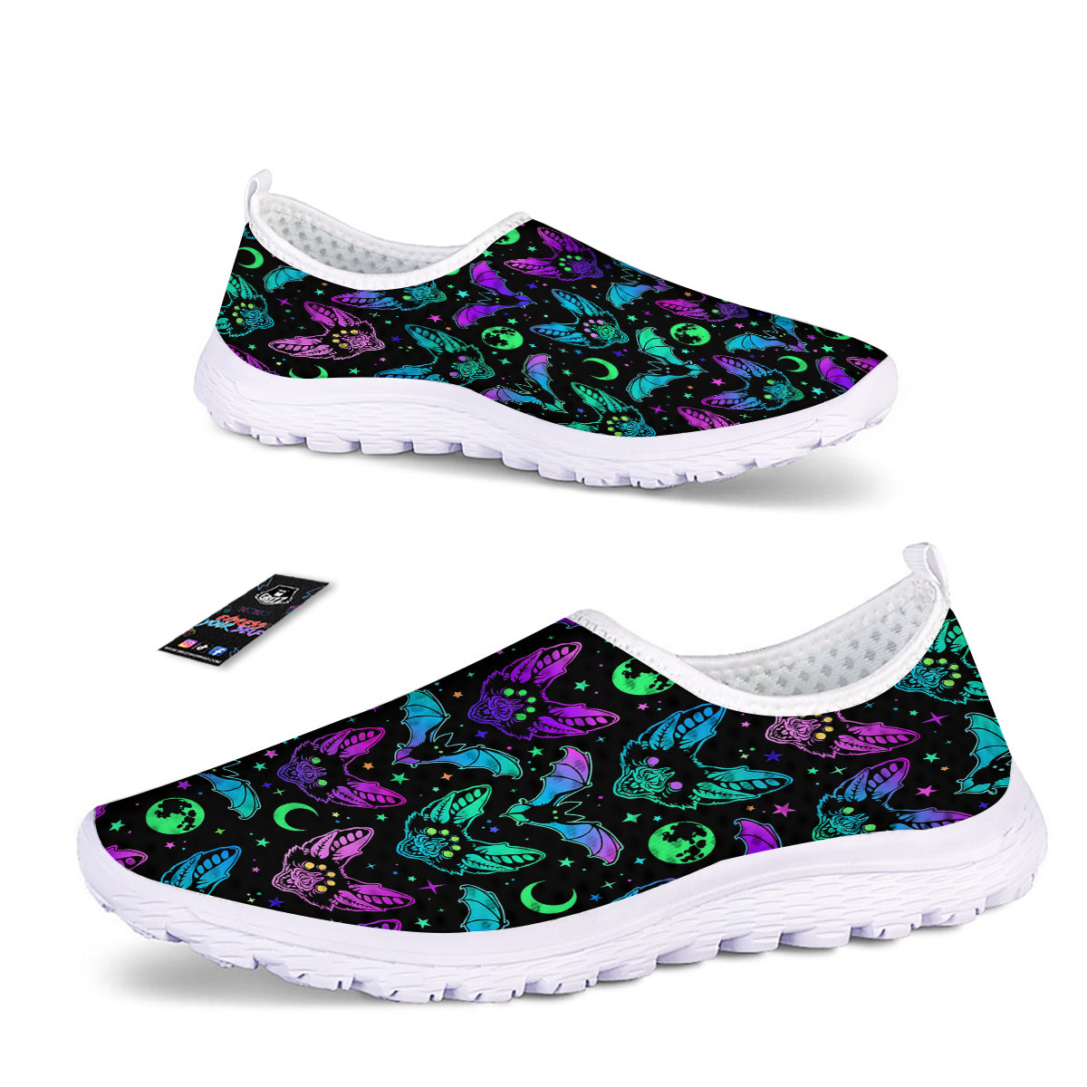 Multicolored Bats Print Pattern Nurse Shoes-grizzshop