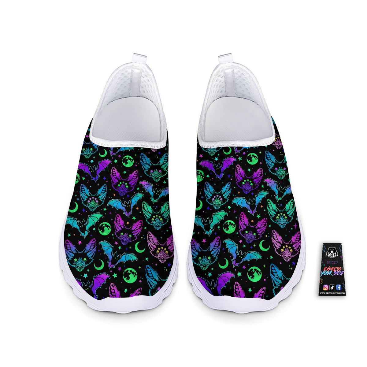 Multicolored Bats Print Pattern Nurse Shoes-grizzshop